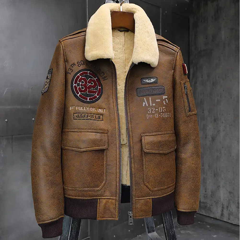 2019 mens brown shearling jacket leather jacket fur coat mens