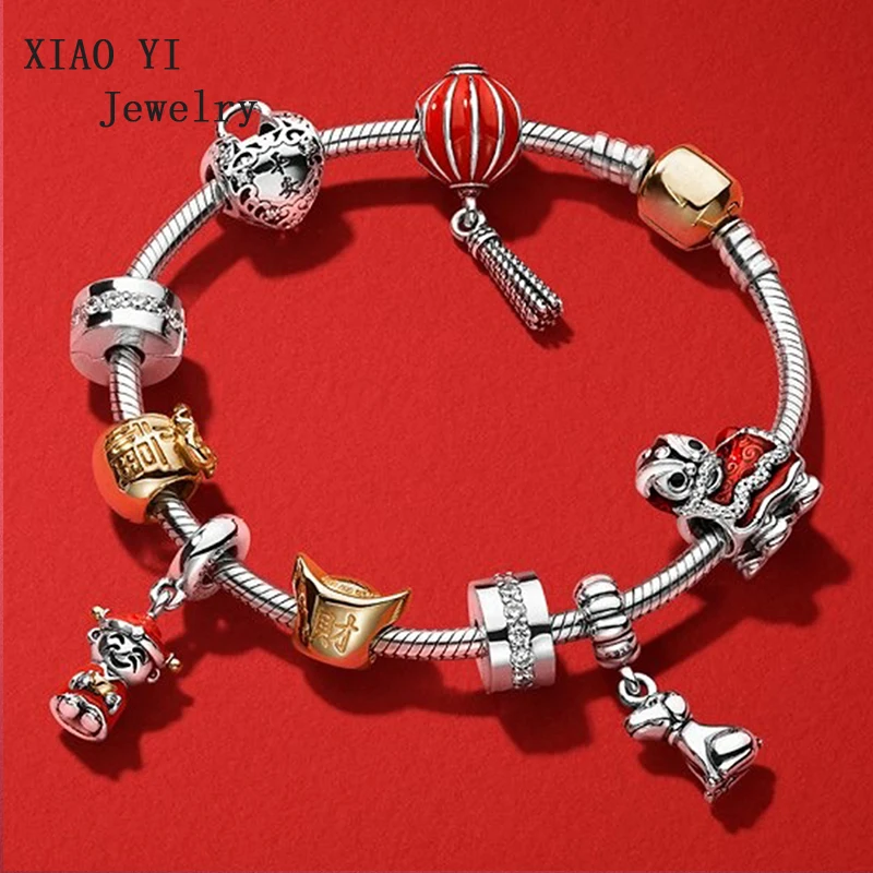 XIAOYI 100% 925 Sterling Silver charm lion dance purse gold auspicious lantern pendant spring Pandora bracelet set 
XIAOYI 100% 925 Sterling Silver charm lion dance purse gold auspicious lantern pendant spring Pandora bracelet set