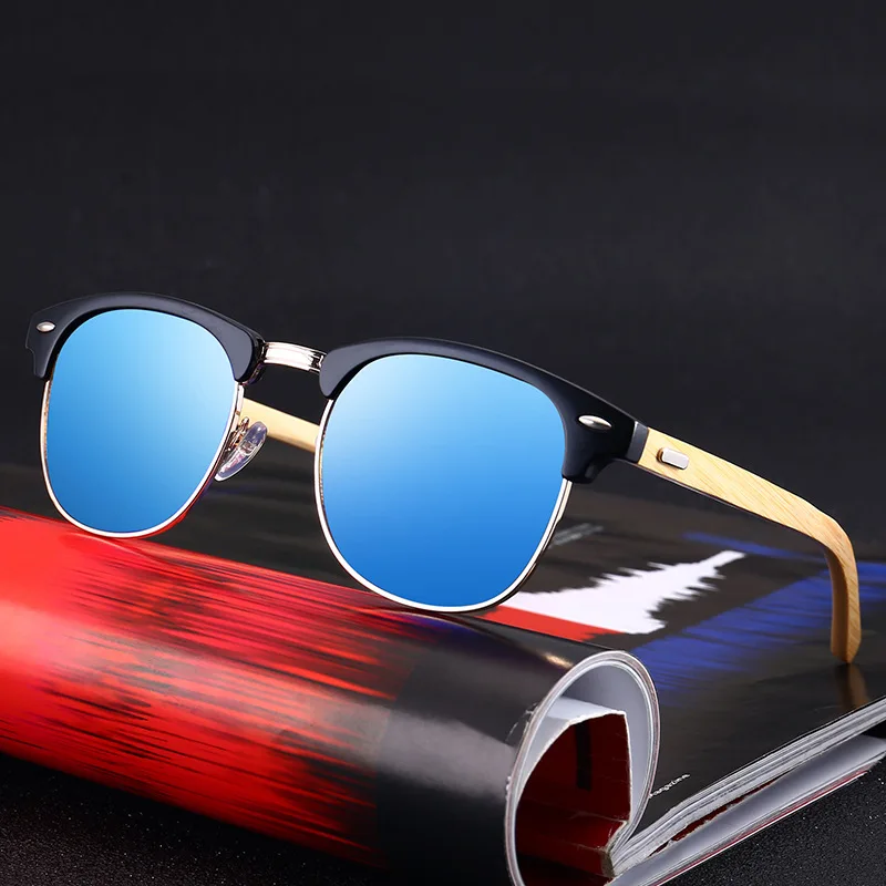 

Vintage Polarized Sunglasses Men Women Retro Wooden Semi-rimless Sun Glasses Driving Fishing Sunglass Goggle UV400 Oculos De Sol