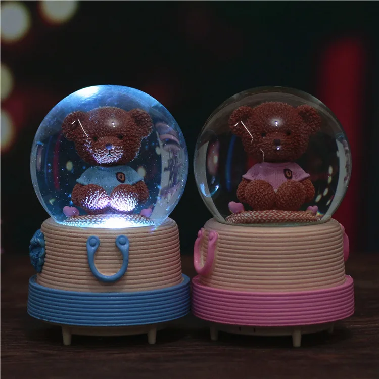crystal ball music box rotating snowflake music box mao yi bear
