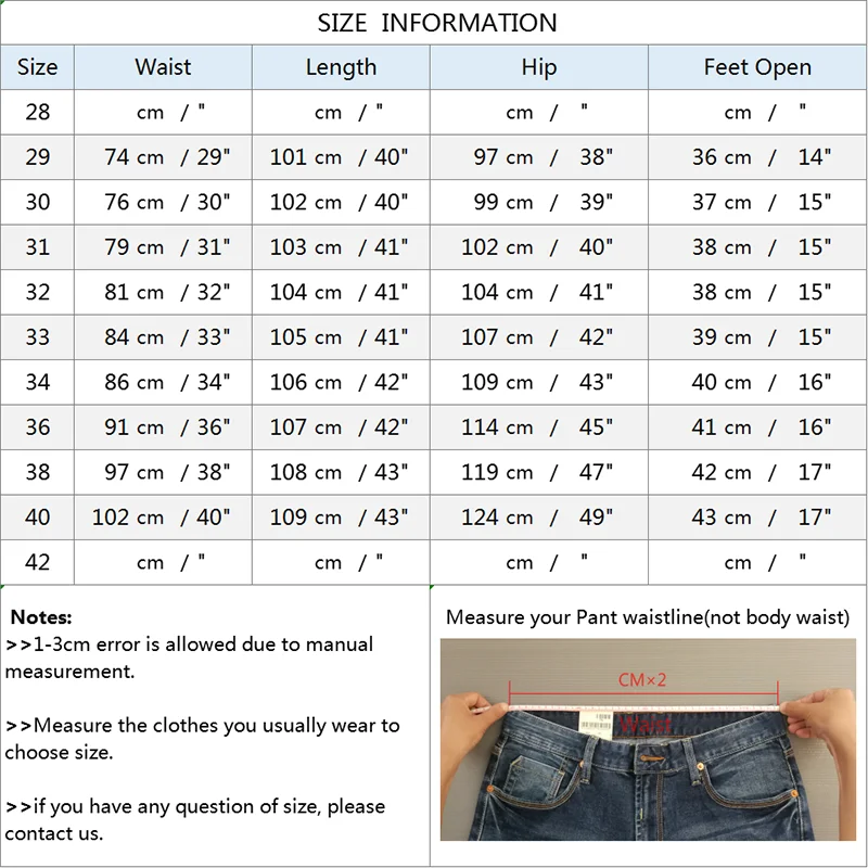 tamanho de calça no aliexpress