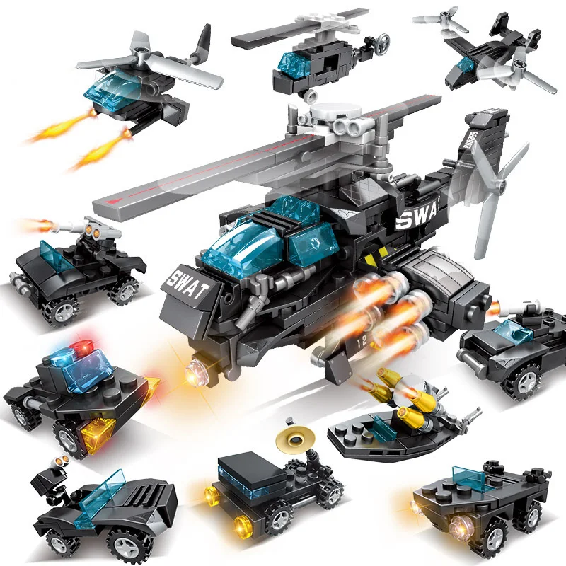 New 10 in 1 SWAT Team Transport Helicopter Building Blocks fit legoingly Military City Police figures bricks toys Kid Gift
New 10 in 1 SWAT Team Transport Helicopter Building Blocks fit legoingly Military City Police figures bricks toys Kid Gift