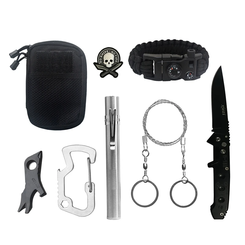 Outdoor Survival Tool Bag Kit Paracord Bracelet Cutter Flashlight Carabiner Bottle Opener Badge Multi-tool Emergency Gear New
Outdoor Survival Tool Bag Kit Paracord Bracelet Cutter Flashlight Carabiner Bottle Opener Badge Multi-tool Emergency Gear New