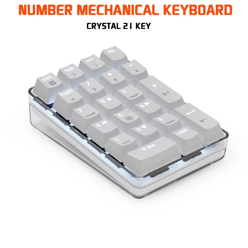 Crystal 21 Key Numerico USB Wired Mechanical Keyboard Led White Light Gateron Blue Axis For Computer Gaming Laptops Gh60 Xd60
Crystal 21 Key Numerico USB Wired Mechanical Keyboard Led White Light Gateron Blue Axis For Computer Gaming Laptops Gh60 Xd60