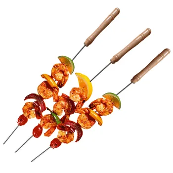 30X Stainless steel bbq skewers Wood Handle round Prongs metal kebab fork needle for Camping Picnic barbecue grill Food Holders 
30X Stainless steel bbq skewers Wood Handle round Prongs metal kebab fork needle for Camping Picnic barbecue grill Food Holders