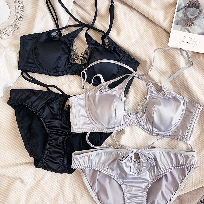 Honviey Sexy satin brassiere lace bandage bra with panties suit thin crystal cup no steel ring gathered underwear set bralette
Honviey Sexy satin brassiere lace bandage bra with panties suit thin crystal cup no steel ring gathered underwear set bralette