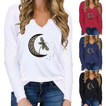 Autumn Winter Women Sexy V-Neck T-Shirt Fashion Dragonfly Moon Printed Casual Female Slim Long Sleeves Loose Tee Mujer Tops
Autumn Winter Women Sexy V-Neck T-Shirt Fashion Dragonfly Moon Printed Casual Female Slim Long Sleeves Loose Tee Mujer Tops