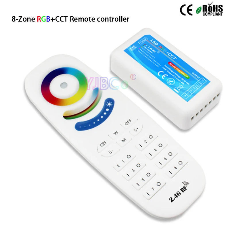 2.4G 8 Zones RGB+CCT Touch Controller 4A*5CH DC12V 24V 5 channel RGBWC dimmer with receiver for led strip light led modules 
2.4G 8 Zones RGB+CCT Touch Controller 4A*5CH DC12V 24V 5 channel RGBWC dimmer with receiver for led strip light led modules