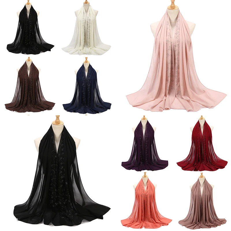 Muslim Shawls Wrap Pearl Chiffon Malaysia Headscarf Glitter Rhinestone Small Tree Leaves Long Scarf Solid Color Hijab Scarf
Muslim Shawls Wrap Pearl Chiffon Malaysia Headscarf Glitter Rhinestone Small Tree Leaves Long Scarf Solid Color Hijab Scarf