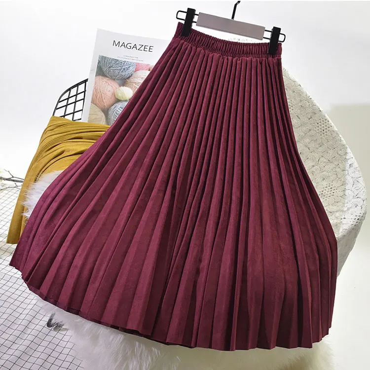 Women Pleated Suede Long Skirt Vintage OG0694 Women Pleated Suede Long Skirt Vintage OG0694
