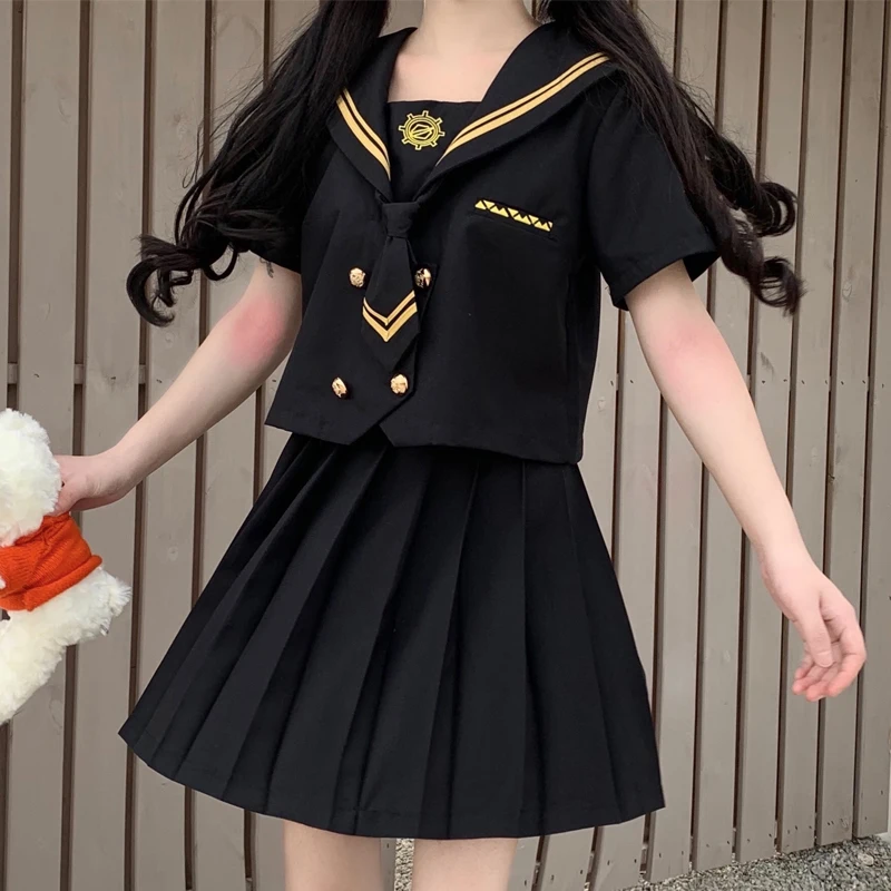 Japanese School Uniform Sailor Shirt Skirt Set Bad Girl Doll Black Gothic Solid Color Pleated JK Suit High School Student Outfit
Japanese School Uniform Sailor Shirt Skirt Set Bad Girl Doll Black Gothic Solid Color Pleated JK Suit High School Student Outfit