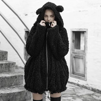 PUNK RAVE Women's Loose-shouldered Casual Jacket Drawstring Hem Removable Big Ear Hat Flocking Lining Warm Winter Cute Coat
PUNK RAVE Women's Loose-shouldered Casual Jacket Drawstring Hem Removable Big Ear Hat Flocking Lining Warm Winter Cute Coat