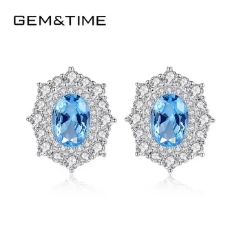 Gem&Time Elegant Blue Topaz Oval Design Stud Earrings Solid Sterling Silver 925 Earrings For Women Brincos Jewelry Gift SE0348 
Gem&Time Elegant Blue Topaz Oval Design Stud Earrings Solid Sterling Silver 925 Earrings For Women Brincos Jewelry Gift SE0348