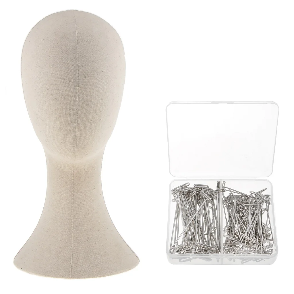 22' Canvas Block Mannequin Head Wig Hat Making Display Holder & 150x T Pins 22' Canvas Block Mannequin Head Wig Hat Making Display Holder & 150x T Pins