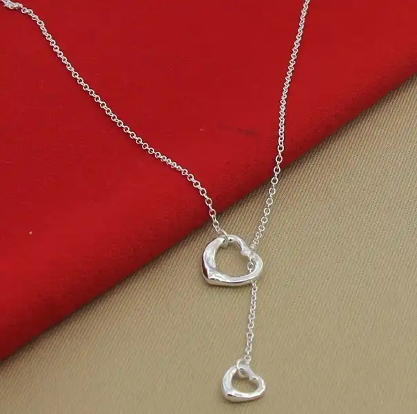 new arrival pure silver necklaces for women double heart pendant