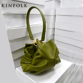 

Summer 2020 Puffy Leathers Women's Shoulder Bags Design Pleated Women Underarm Bag Croissant Totes Handbags Bolsa Feminina