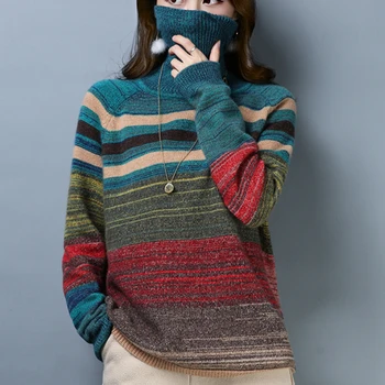 2020 Autumn Winter Women Sweater Loose Striped Turtleneck Casual Sweaters Female Knitted Outwear Warm Tops wholesale
2020 Autumn Winter Women Sweater Loose Striped Turtleneck Casual Sweaters Female Knitted Outwear Warm Tops wholesale