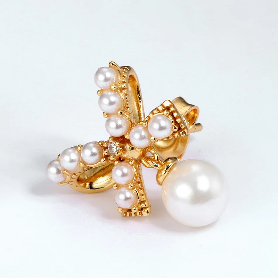 ALLNOEL Real 925 Sterling Silver Gold Plated 100% Real Pearl Stud Earrings Fashion Girls Women Jewelry Gift For Women 2019 New (7)