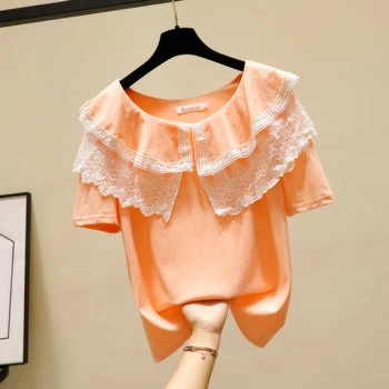 Lace patchwork short sleeve loose t shirt women Sweet cotton tee shirt femme Korean modis tshirt 2020 summer tops new arrival
Lace patchwork short sleeve loose t shirt women Sweet cotton tee shirt femme Korean modis tshirt 2020 summer tops new arrival