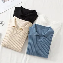 Automne hiver femmes pulls pull haute élasticité décontracté Turn-down col tricoté pull mode solide Slim femmes chandail(China)