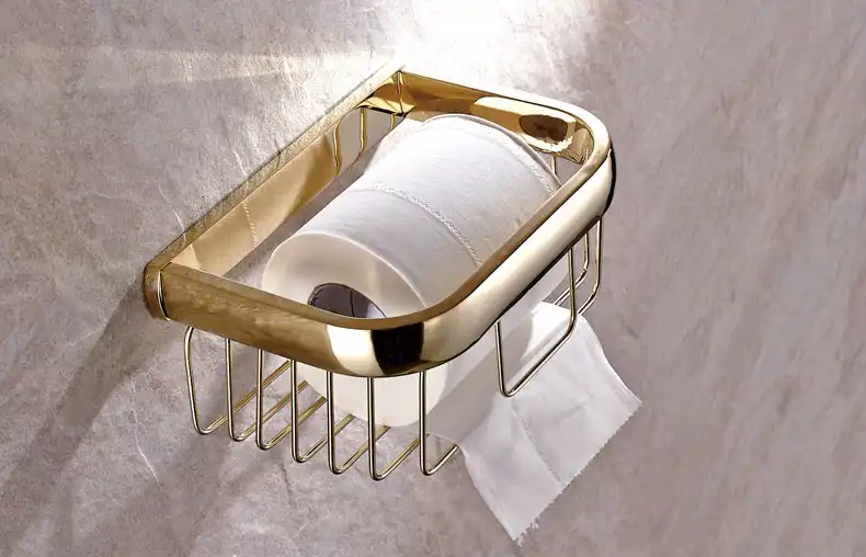 luxury gold color brass square bathroom accessories set bath