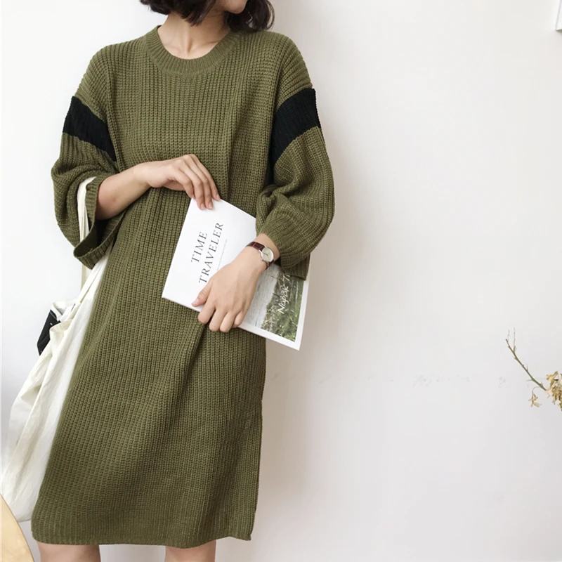 Casual Women Sweater Dresses Long Sleeve Striped Knitted Pullovers o Neck Loose Long Pullover Dress Autumn Winter Warm Women Top
Casual Women Sweater Dresses Long Sleeve Striped Knitted Pullovers o Neck Loose Long Pullover Dress Autumn Winter Warm Women Top