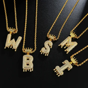 Hot Sell Crown Bail Drip Initials Bubble Letter Chain Necklaces & Pendant For Men Women Gold Color Cubic Zircon Hip Hop Jewelry
Hot Sell Crown Bail Drip Initials Bubble Letter Chain Necklaces & Pendant For Men Women Gold Color Cubic Zircon Hip Hop Jewelry