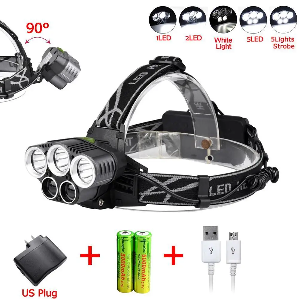 40000 LM 5X LED Headlamp 18650 Battery Flashlight Torch Rechargeable Waterproof Lamp + 5V USB Charger US Plug
40000 LM 5X LED Headlamp 18650 Battery Flashlight Torch Rechargeable Waterproof Lamp + 5V USB Charger US Plug