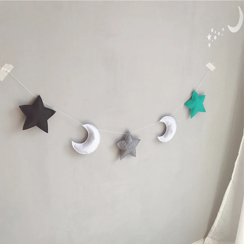 

Grey White String Star Moon Cloud Garland Party flag Kids Room Hanging Wall Decor Tent Bed Mat Baby Shower Bunting Ornament