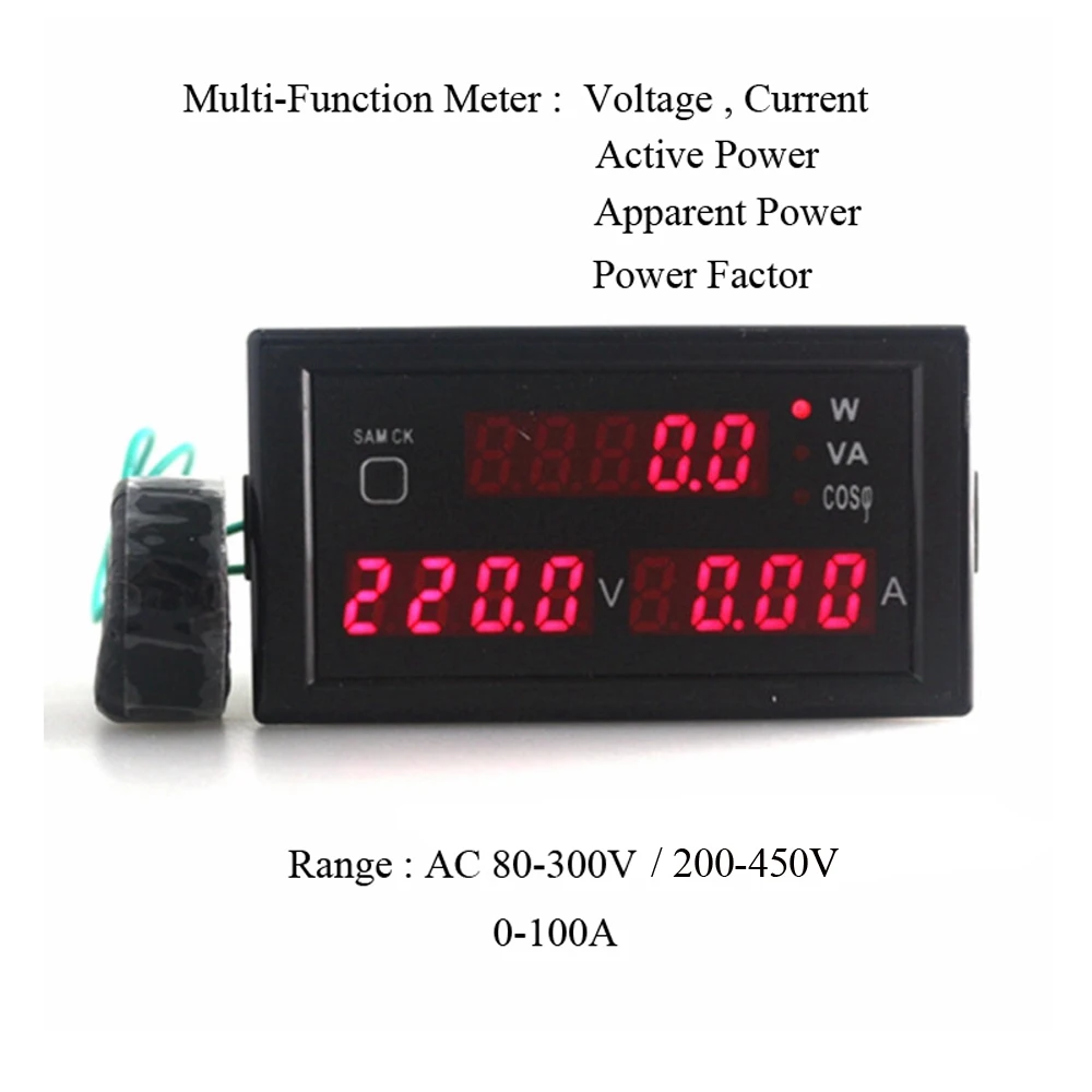 Multi-Functional LED Display Panel Meter Voltmeter Ammeter Active and Apparent Power Power Factor AC80-300V/200-450V 0-100A
Multi-Functional LED Display Panel Meter Voltmeter Ammeter Active and Apparent Power Power Factor AC80-300V/200-450V 0-100A