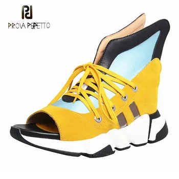 Prova Perfetto Fashion Mixed Color Suede Leather Summer Boots Women Peep Toe Platform Flat Sneakers Sandals Wedge Heels Females
Prova Perfetto Fashion Mixed Color Suede Leather Summer Boots Women Peep Toe Platform Flat Sneakers Sandals Wedge Heels Females