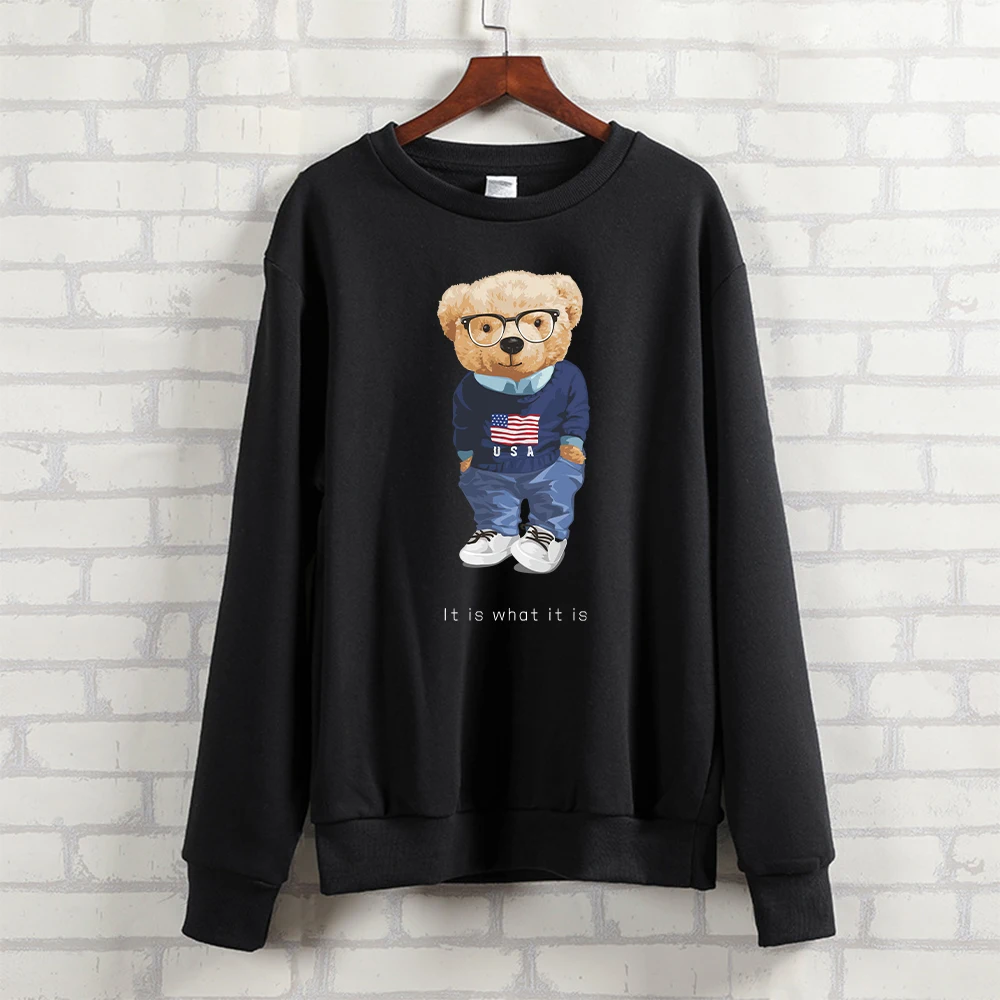 

BLINGPAW Autumn Clothes Cute Teddy Bear It Is What It Is Letter Printed Unisex Heavy Blend Crewneck Sweatshirt Long Sleeve