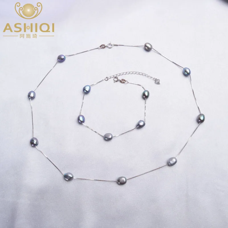 ASHIQI Baroque Natural Pearl Necklace Bracelet 925 Sterling Silver Jewelry Sets 6-7mm Freshwater Pearl For Women 
ASHIQI Baroque Natural Pearl Necklace Bracelet 925 Sterling Silver Jewelry Sets 6-7mm Freshwater Pearl For Women