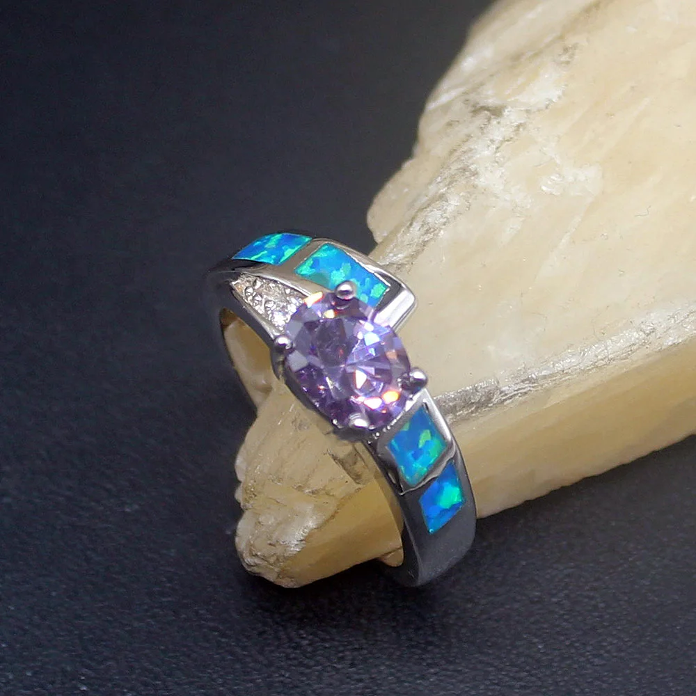 

Hermosa Gemstone Natural Blue Opal Amethyst Genuine 925 Silver Band Ring Wedding Engagement Gifts for Women Size 7# 20214261