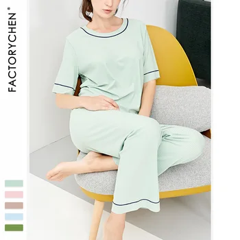 Cool Silk New Simple Pajamas Women'S Short-Sleeved Trousers Modal Seamless Round Neck Sweet Cute Home Service Pillama Mujer
Cool Silk New Simple Pajamas Women'S Short-Sleeved Trousers Modal Seamless Round Neck Sweet Cute Home Service Pillama Mujer