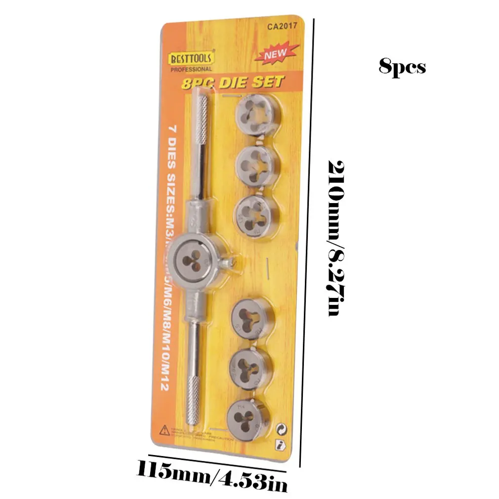 8pcs/set Metric Hss Circular Tap Die Set M3 M4 M5 M6 M8 M10 M12 Screw Thread Plugs Taps with Wrench Broaching Hand Tools Set
8pcs/set Metric Hss Circular Tap Die Set M3 M4 M5 M6 M8 M10 M12 Screw Thread Plugs Taps with Wrench Broaching Hand Tools Set
