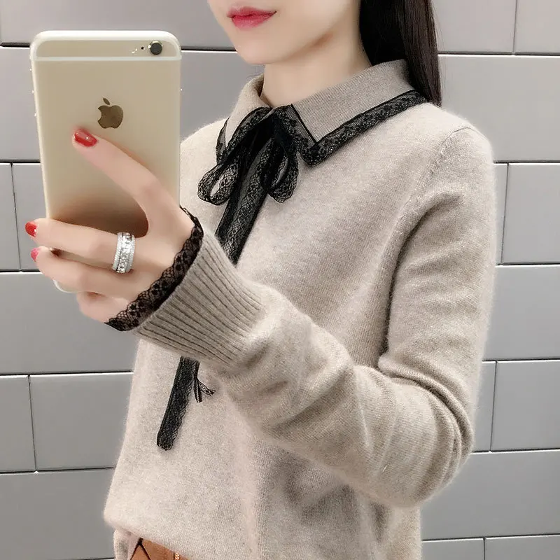 Mooirue Winter Women Sweater Lace Patchwork Korean Style Jumper Turn Down Collar Casual Kintting Tops Bow Vintage Pullovers
Mooirue Winter Women Sweater Lace Patchwork Korean Style Jumper Turn Down Collar Casual Kintting Tops Bow Vintage Pullovers