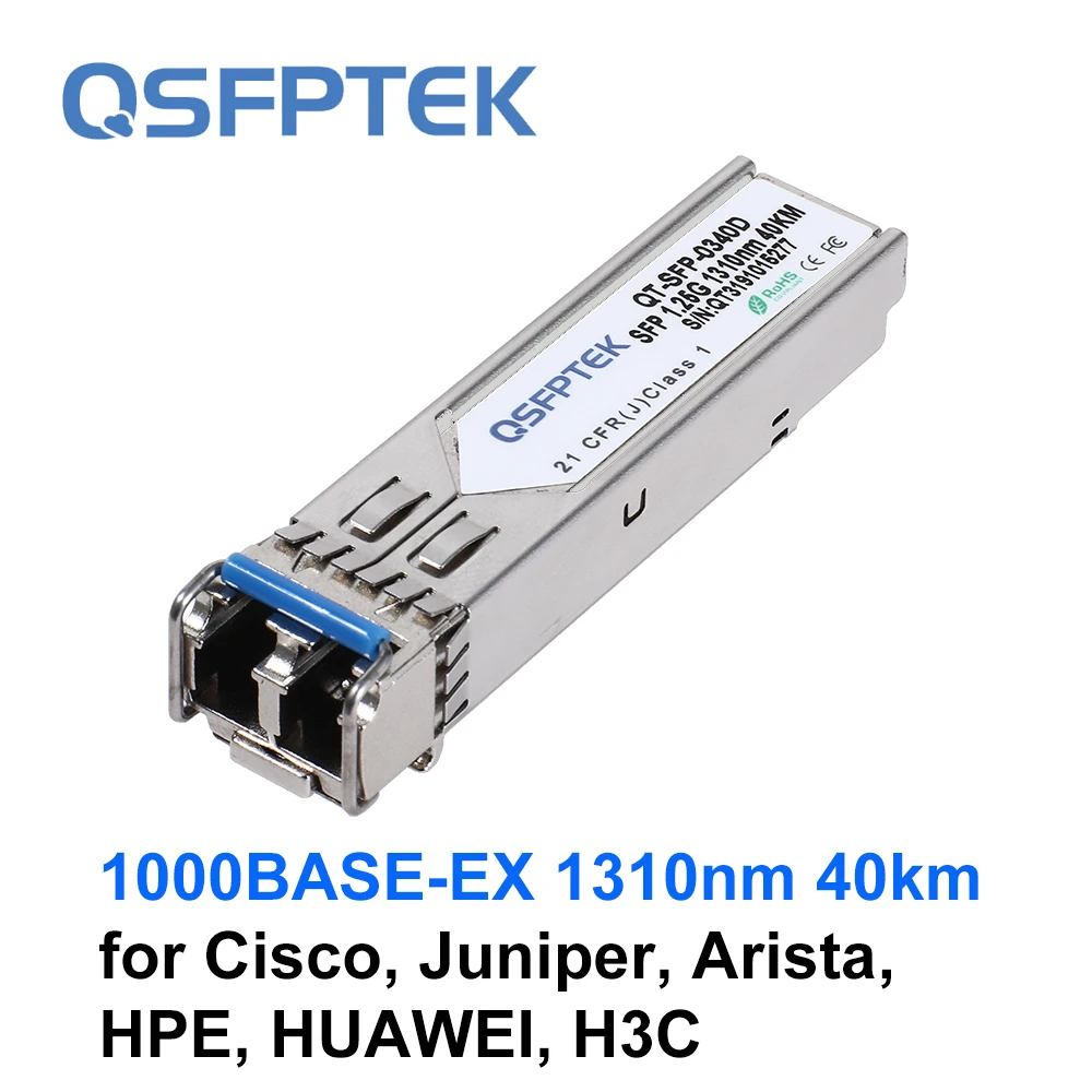 1000BASE-EX SFP Module 1310nm 40km DDM LC Gigabit SMF Mini-GBIC Transceiver for Cisco, Juniper, Arista, HPE, HUAWEI, H3C
1000BASE-EX SFP Module 1310nm 40km DDM LC Gigabit SMF Mini-GBIC Transceiver for Cisco, Juniper, Arista, HPE, HUAWEI, H3C