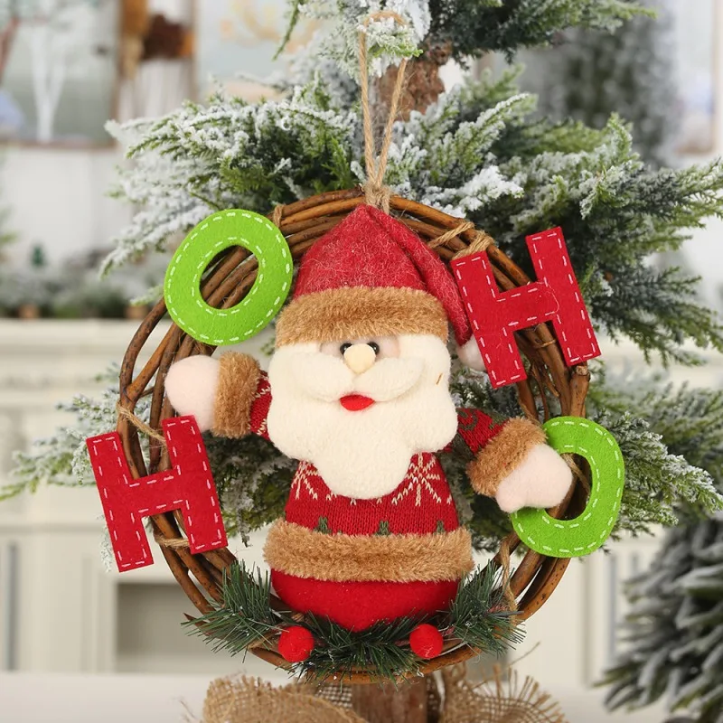 

Christmas Santa Claus/Snowman/Reindeer Pendant Party Decorative Rattan Cartoon Doll Hanging Wreath Ornaments Door Decorations H1