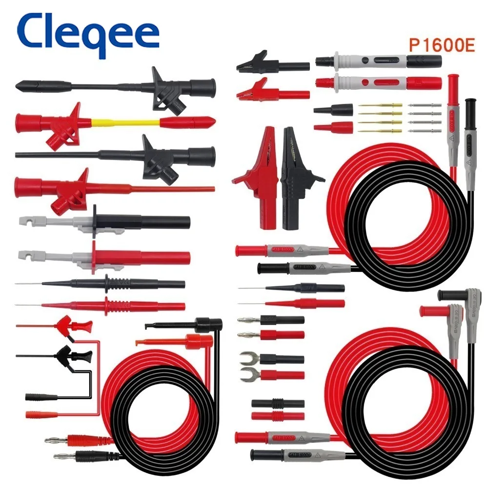 

Cleqee P1600E 15 In 1 4mm Banana Plug Multimeter Test Leads Kit Insulation Piercing Needle Automotive Probe IC Test Hook Set