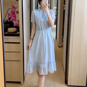 Spring And Summer New Stitching Sexy Lace Bow Tie Short Sleeves Stretch Elegant Temperament Chiffon Dress Women'S Clothing New 
Spring And Summer New Stitching Sexy Lace Bow Tie Short Sleeves Stretch Elegant Temperament Chiffon Dress Women'S Clothing New