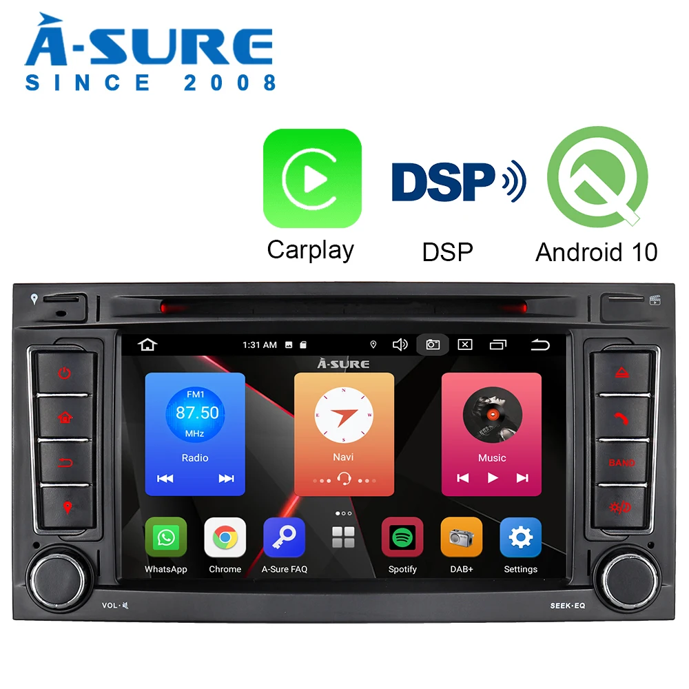 Автомобильный мультимедийный плеер A Sure 2 Din Android 10 0 радио CarPlay DSP для VW Touareg Multivan