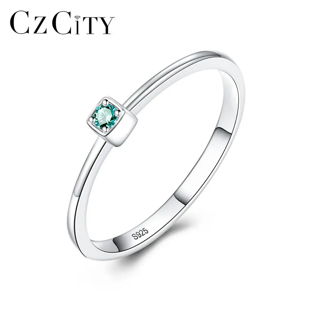 CZCITY натуральная 925 стерлингового серебра VVS зеленый топаз Обручальное кольцо для