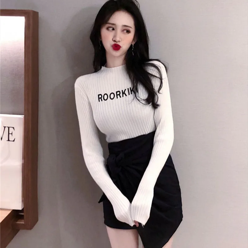 Knitted Sweater Spring Autumn Women's Sweater New Basic Elasticity Half High Collar Letter Bottoming Sweater Jumper Female C174
Knitted Sweater Spring Autumn Women's Sweater New Basic Elasticity Half High Collar Letter Bottoming Sweater Jumper Female C174