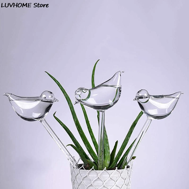 

1pcs Automatic Flower Watering Device Plant Waterer Self Watering Globes Bird Shape Hand Blown Clear Aqua Bulbs