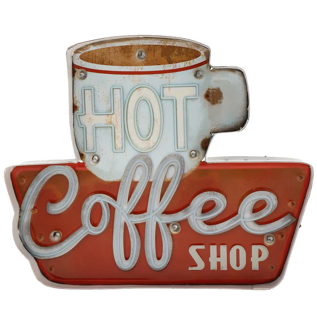 Vintage Coffee Pattern Metal Tin Sign Wall Plaque Art Poster LED Light Box Restaurant Dining Room Decor