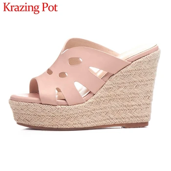 Krazing pot 2020 summer genuine leather peep toe super high heels straw wedges slip on young lady streetwear mature sandals L4f0
Krazing pot 2020 summer genuine leather peep toe super high heels straw wedges slip on young lady streetwear mature sandals L4f0