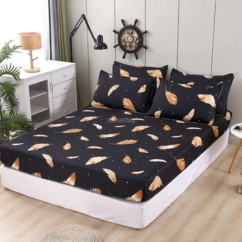 Black feather print bed sheet, with pillowcase, polyester fiber bed sheet, elastic band at four corners, king size mattress cove
Black feather print bed sheet, with pillowcase, polyester fiber bed sheet, elastic band at four corners, king size mattress cove