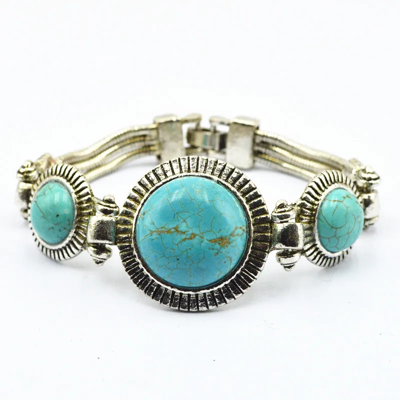 

TV369-3--- Green Round Flower stoneStone Bracelet Bangle Gift Jewelry Factory Price Vintage Look Tibetan Alloy Wholesaler