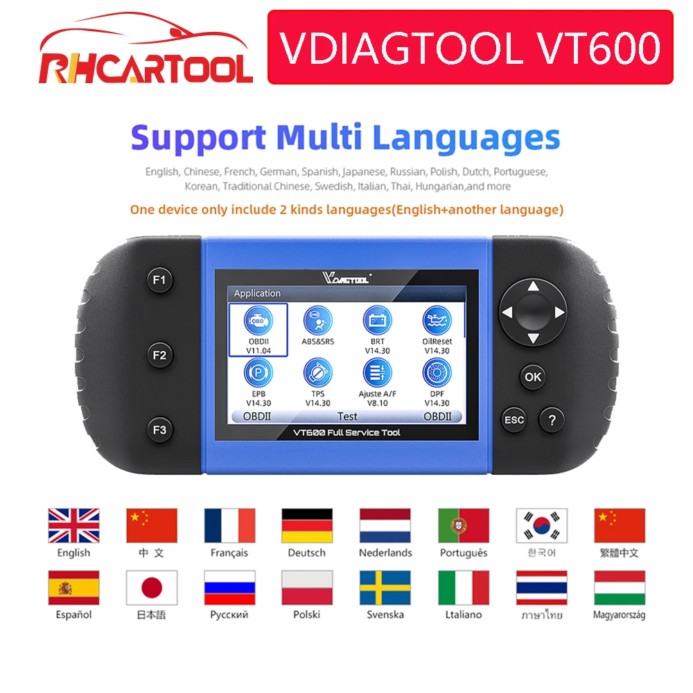 VDIAGTOOL автомобильный диагностический VT600 OBD2 сканер инструмент двигатель ABS SRS EPB